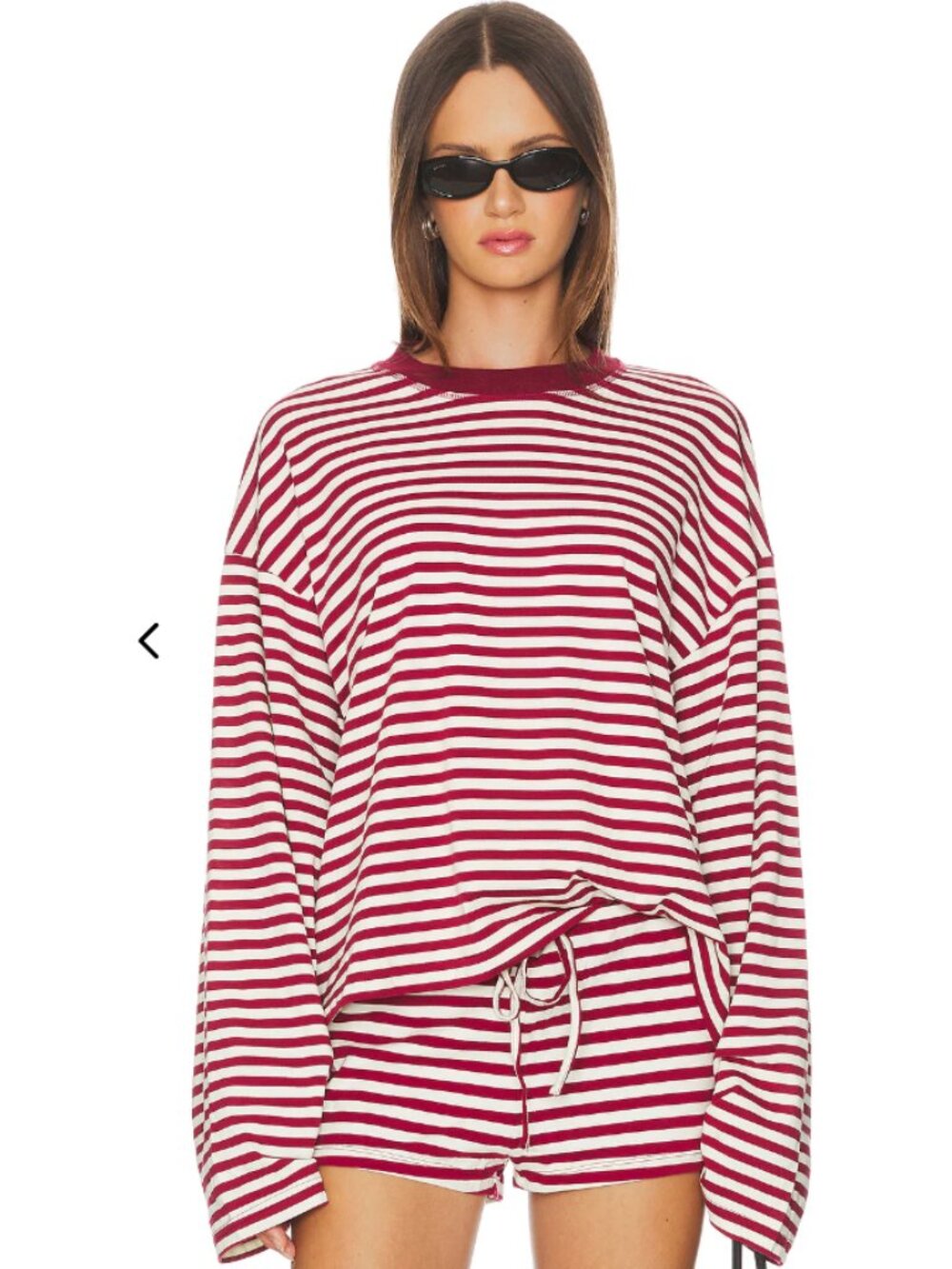LIONESS Bloom Long Sleeve Top in Wine Stripe Red White XXS (Oversized) $69